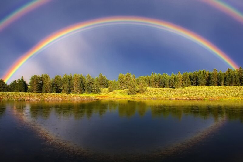 Double Rainbow over Lake — Blue