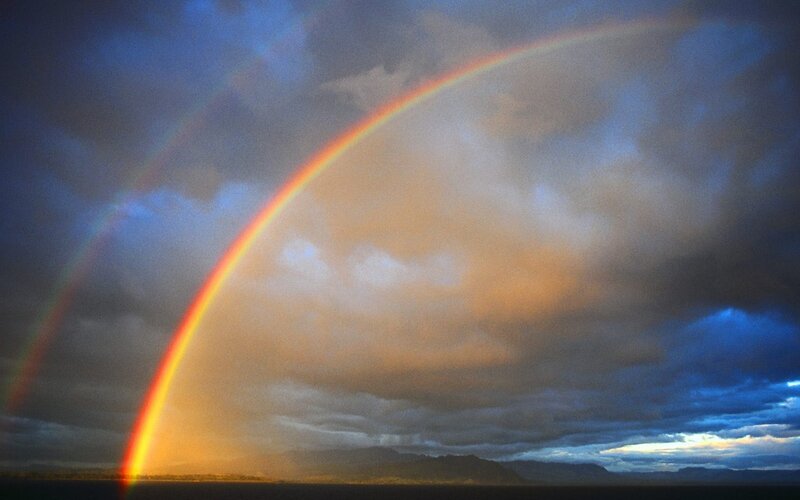 Double Rainbow over Ocean — Blue, Dramatic, Sunset