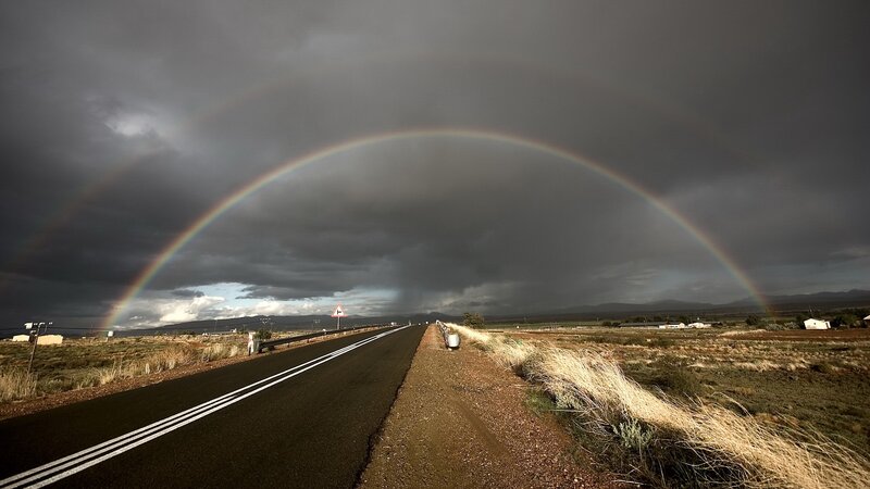 Double Rainbow over Road — Gray