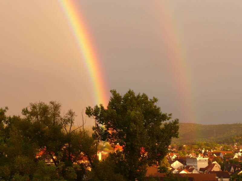Double Rainbow over Town