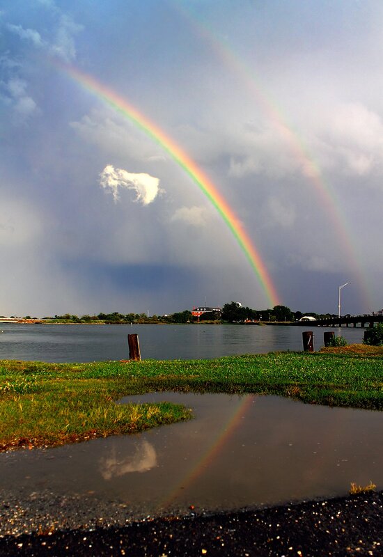 Double Rainbow over Water — Blue, Dramatic