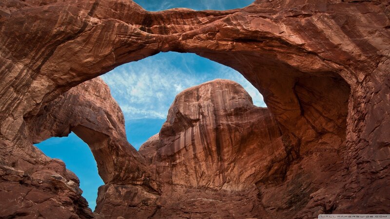 Double Rock Arch — Red, Dramatic, Afternoon, Photograph, Sky