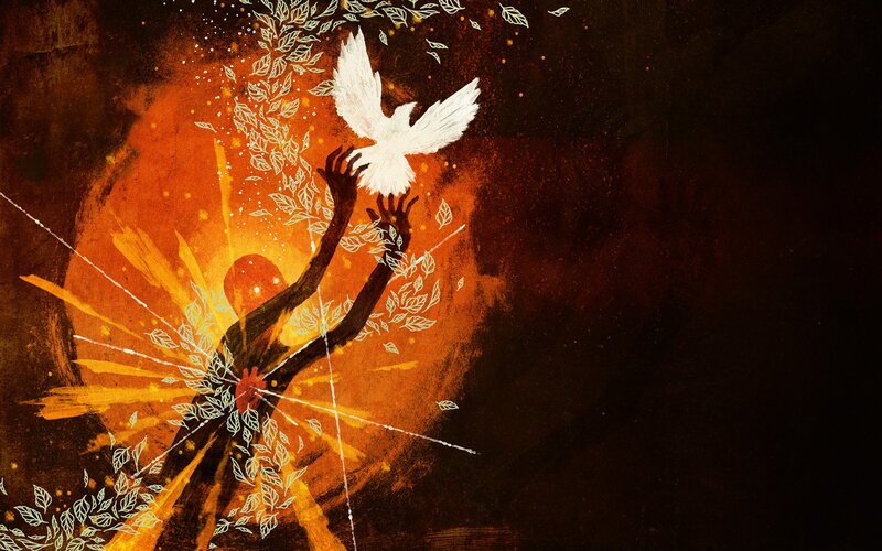 dove rising from a heart