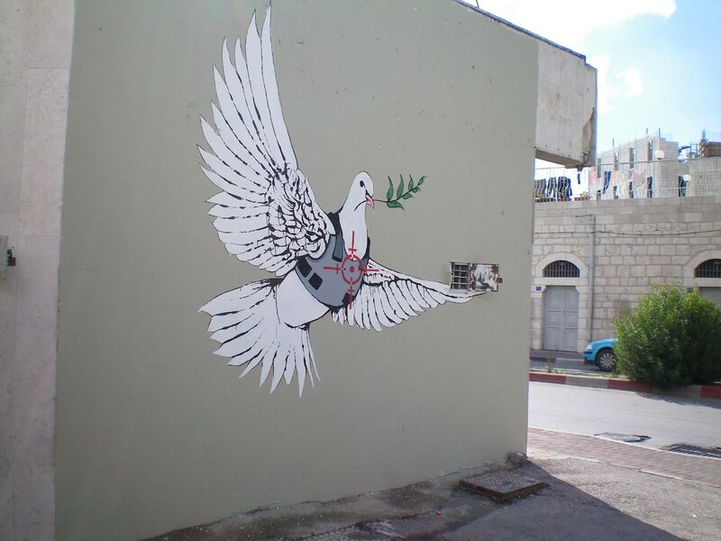 Dove with olive branch and target