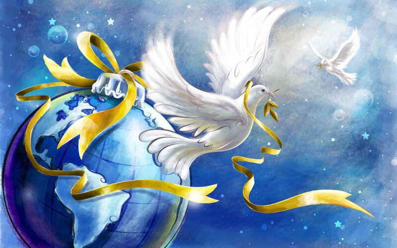 Dove with Olive Branch — Blue