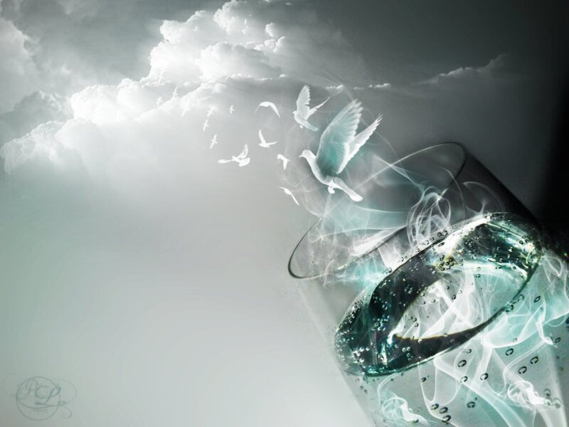 Doves Emerging from Glass