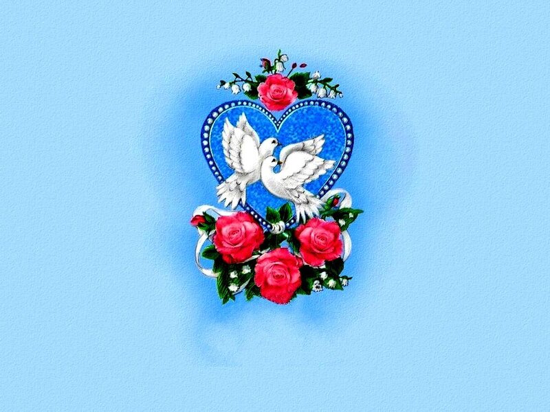 doves in a heart with roses
