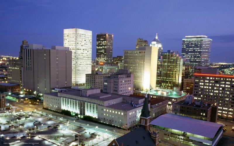 downtown city skyline at dusk