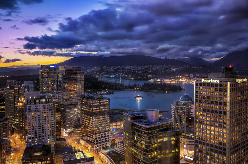 Downtown City Skyline — Blue, Dramatic, Sunset, Photograph