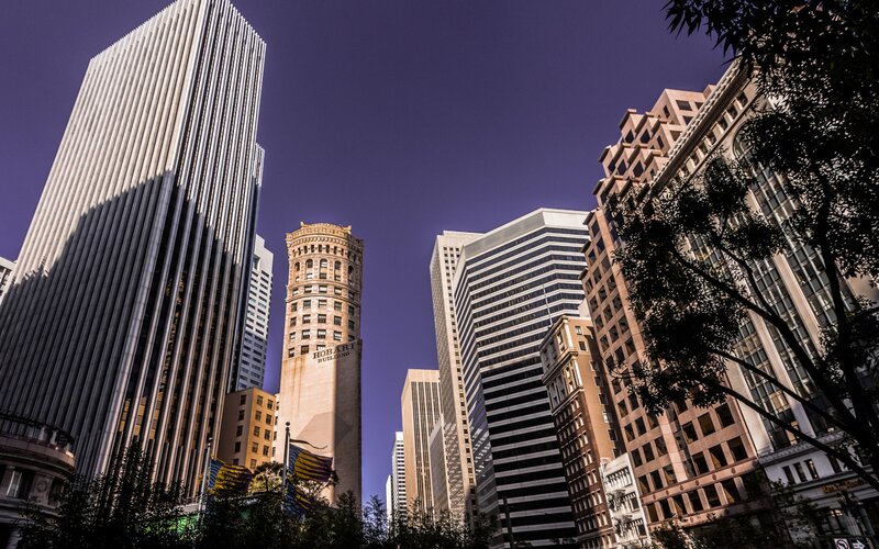 Downtown city skyline with Hobart Building