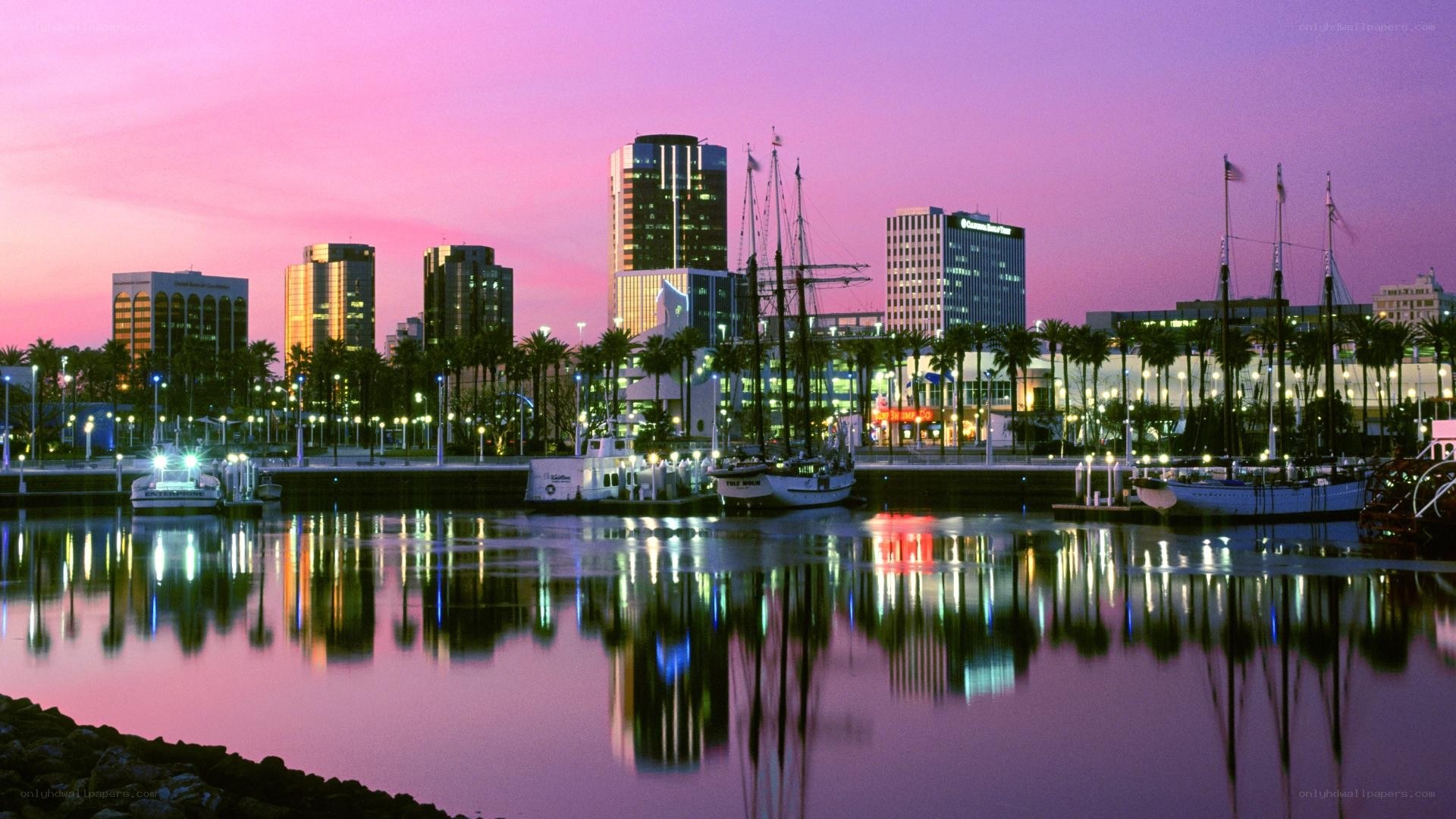 downtown harbor at dusk