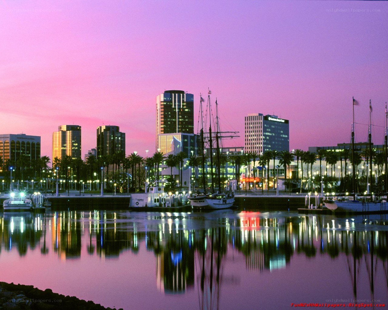 downtown harbor at dusk