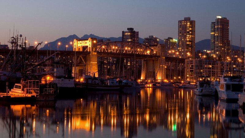 Downtown Harbor at Dusk — Orange, Calm, Night