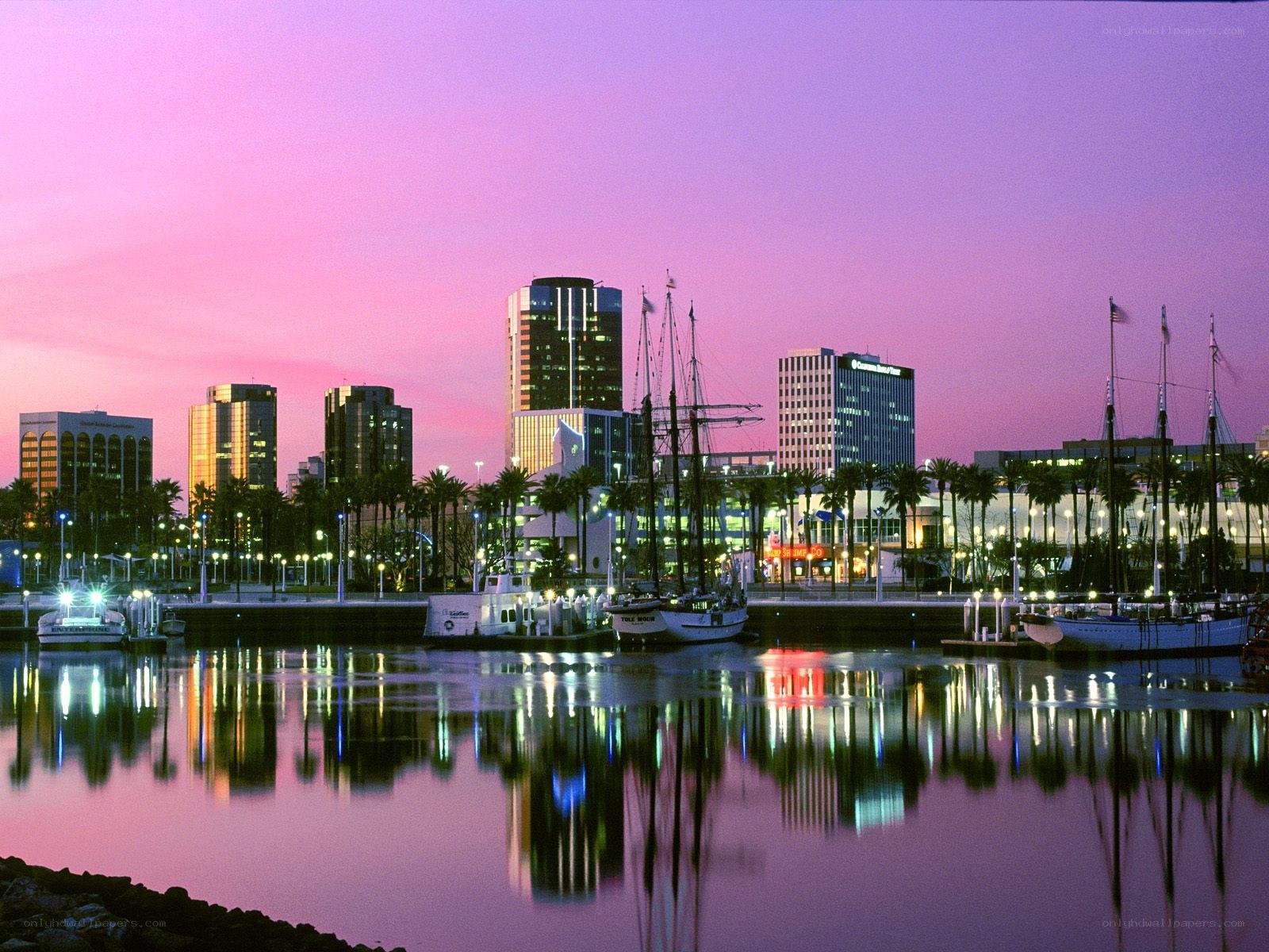 downtown harbor at dusk