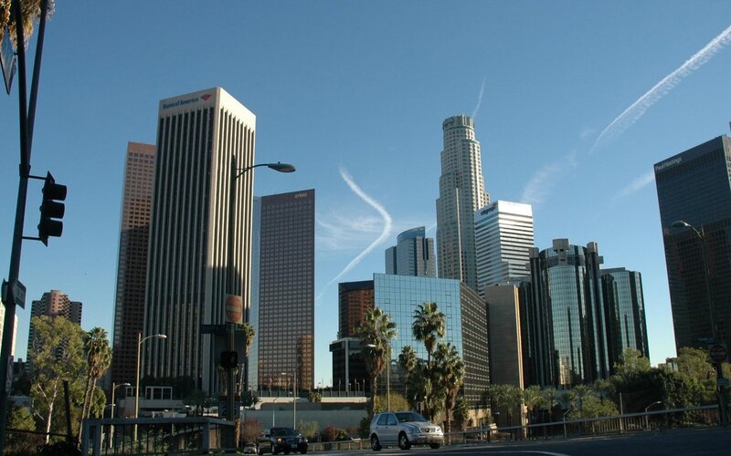 Downtown Los Angeles Skyline — Blue, Clear, Morning