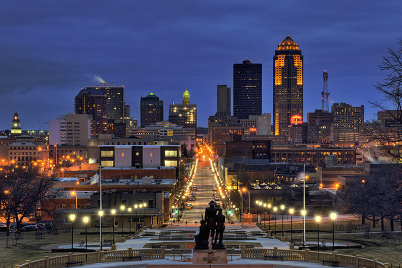 Downtown Omaha skyline at dusk