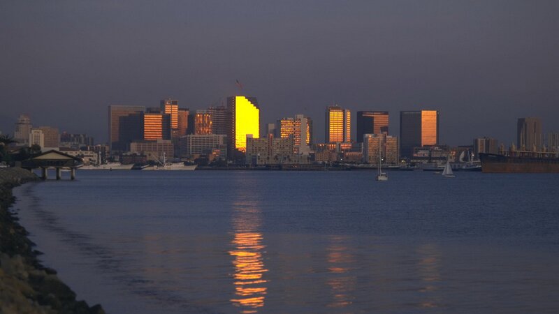 downtown skyline at dusk