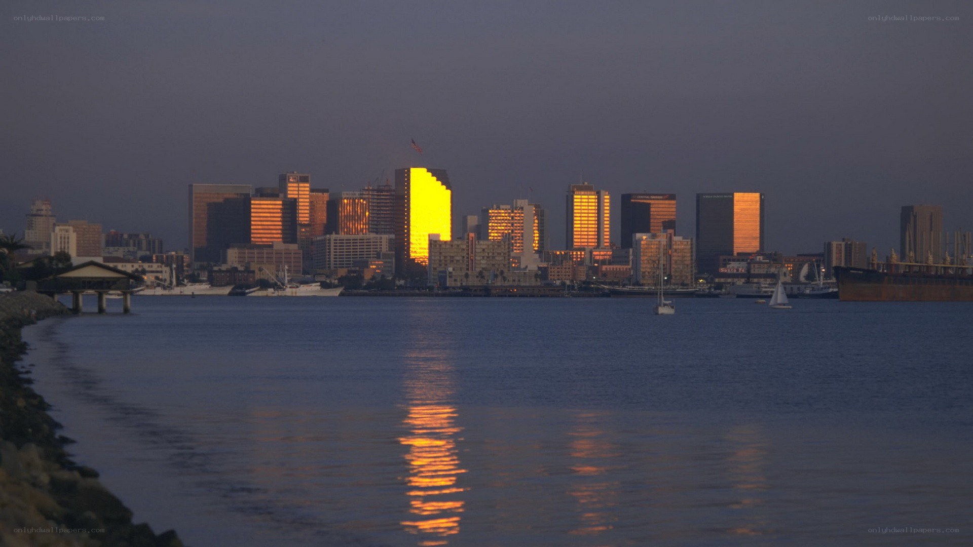 downtown skyline at dusk