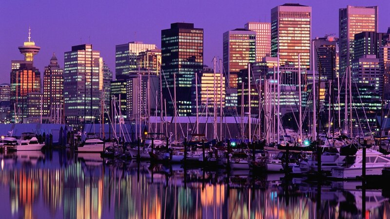 Downtown Skyline at Dusk — Purple, Serene