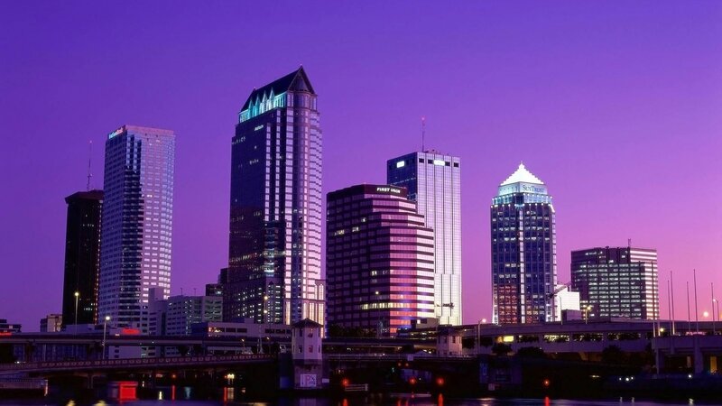 Downtown Skyline at Dusk — Purple