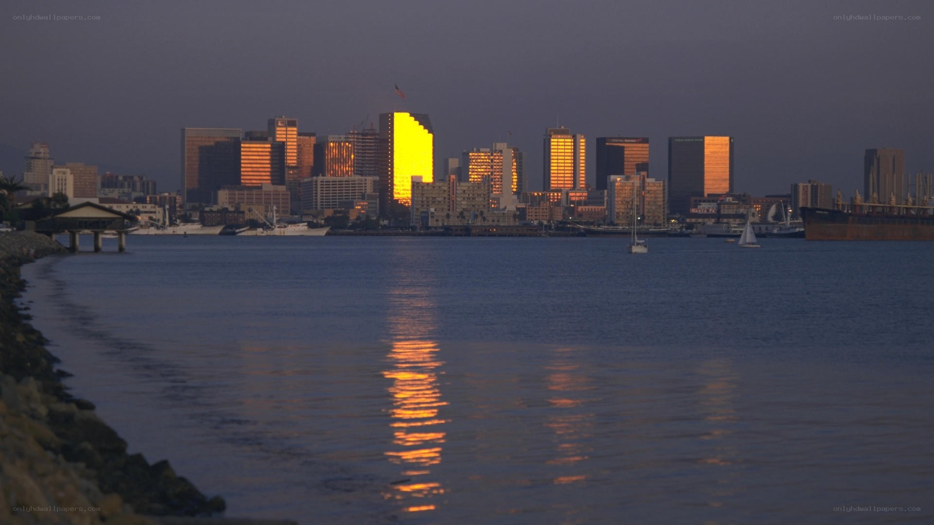 downtown skyline at dusk
