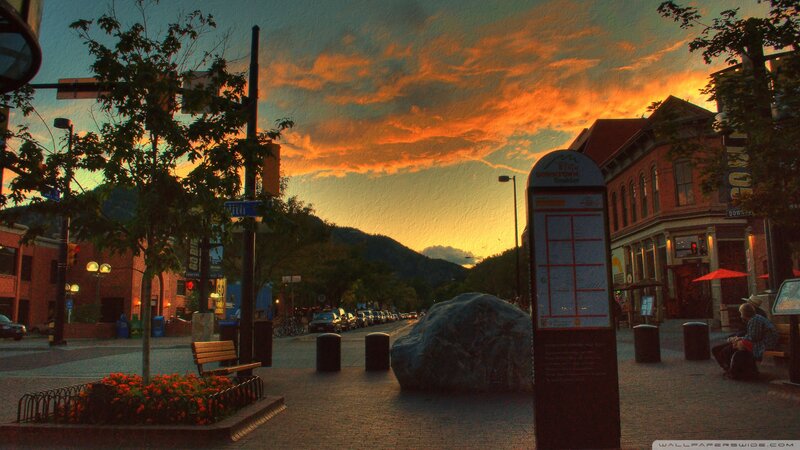 Downtown Street at Sunset