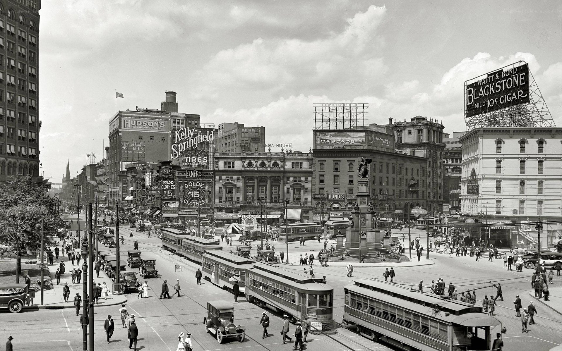 Downtown street scene with trolleys