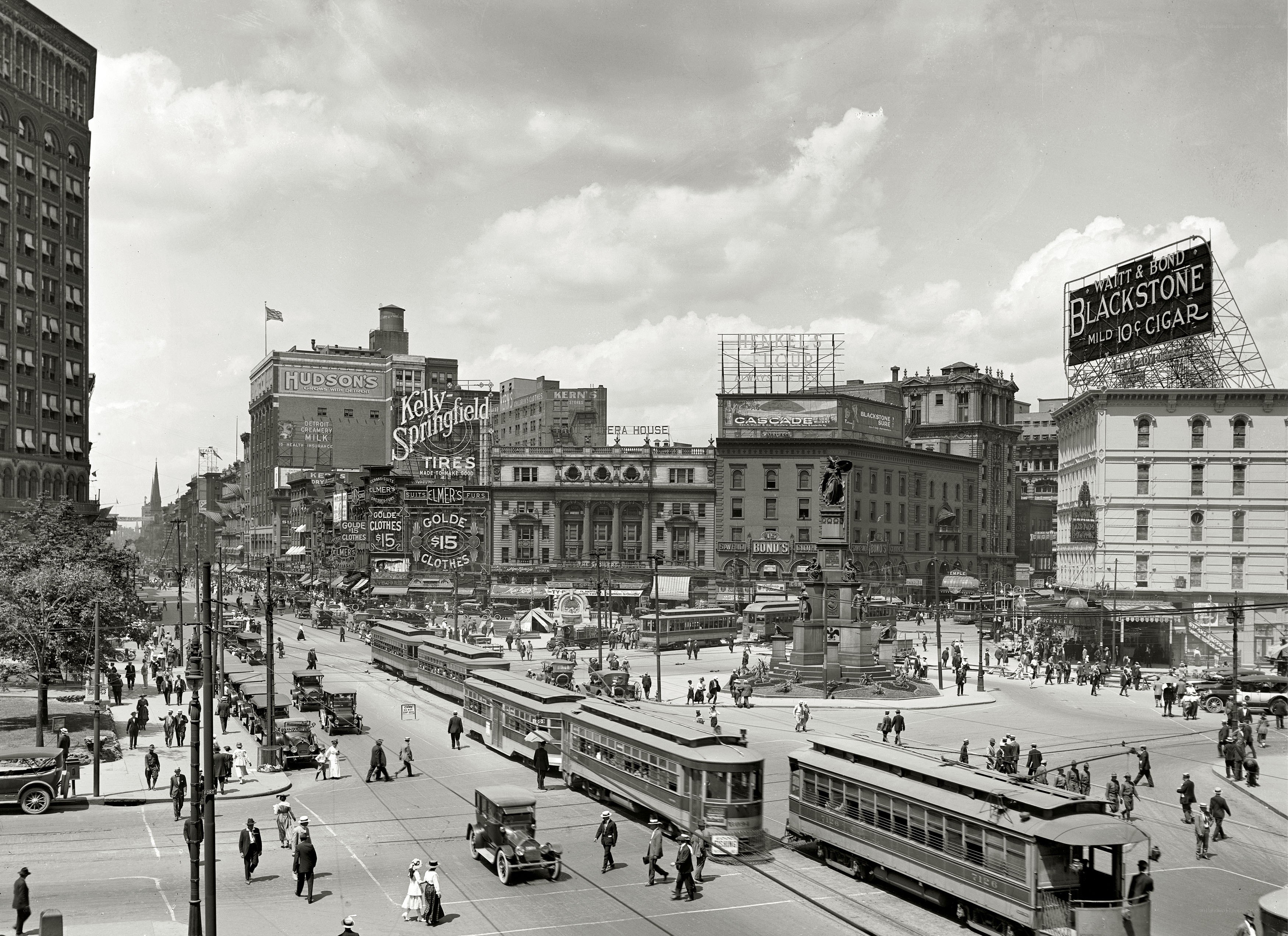Downtown street scene with trolleys