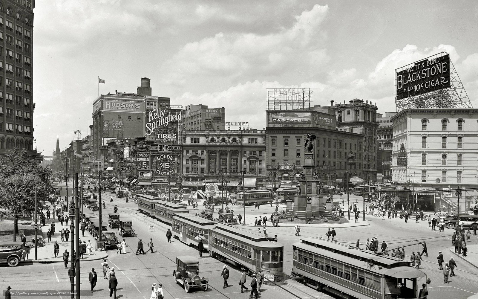 Downtown street scene with trolleys