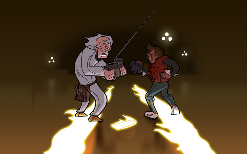 Dr. Emmett Brown confronts Marty