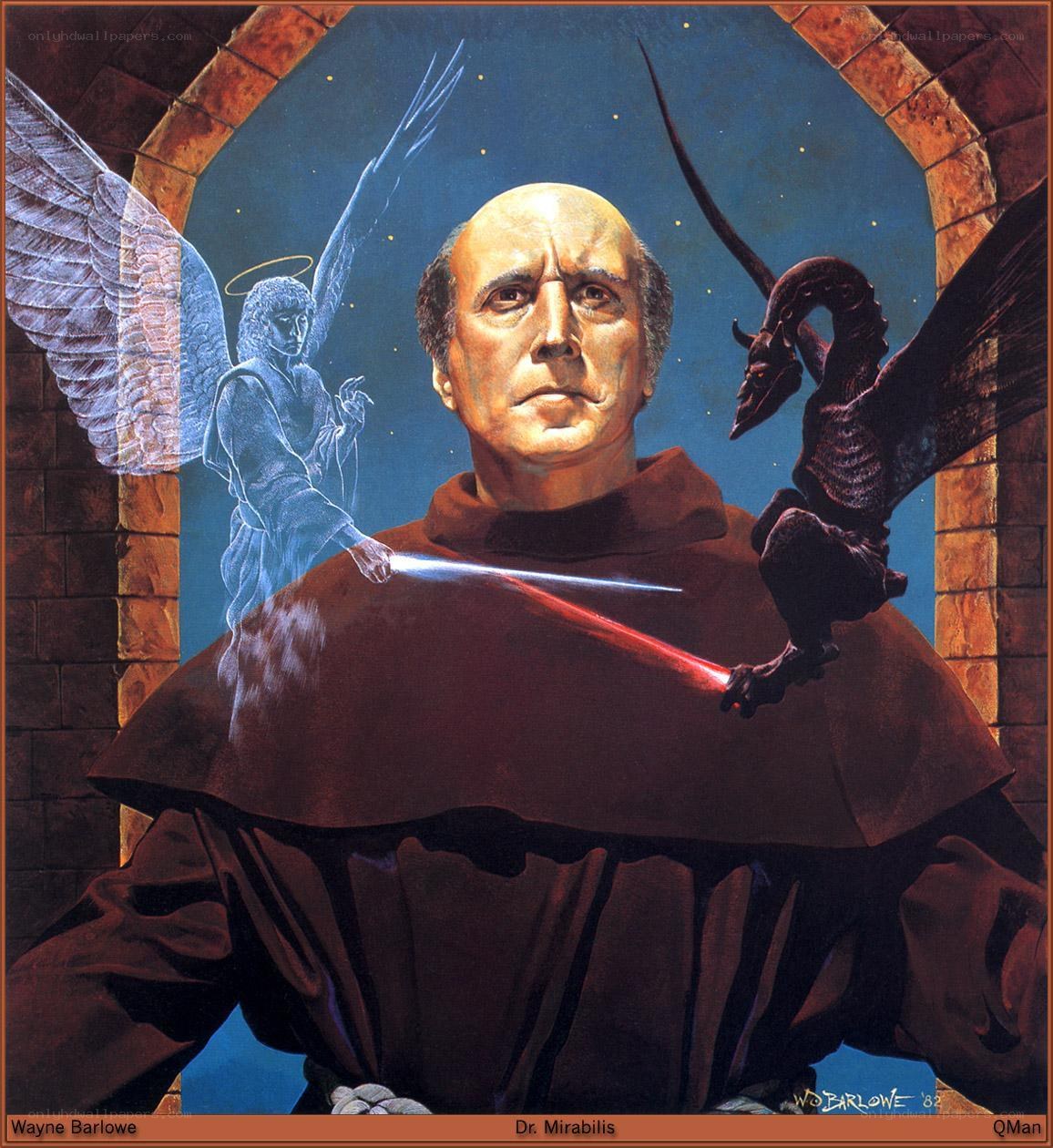 Dr. Mirabilis with angel and demon