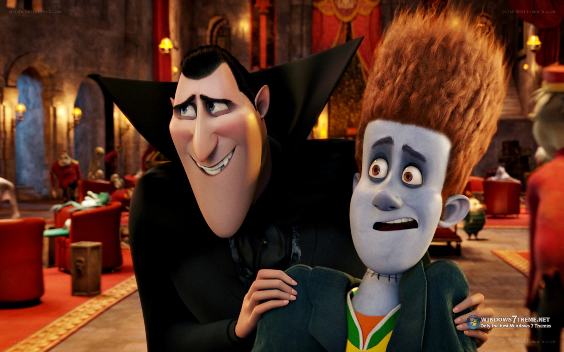 Dracula and Frankenstein in a castle