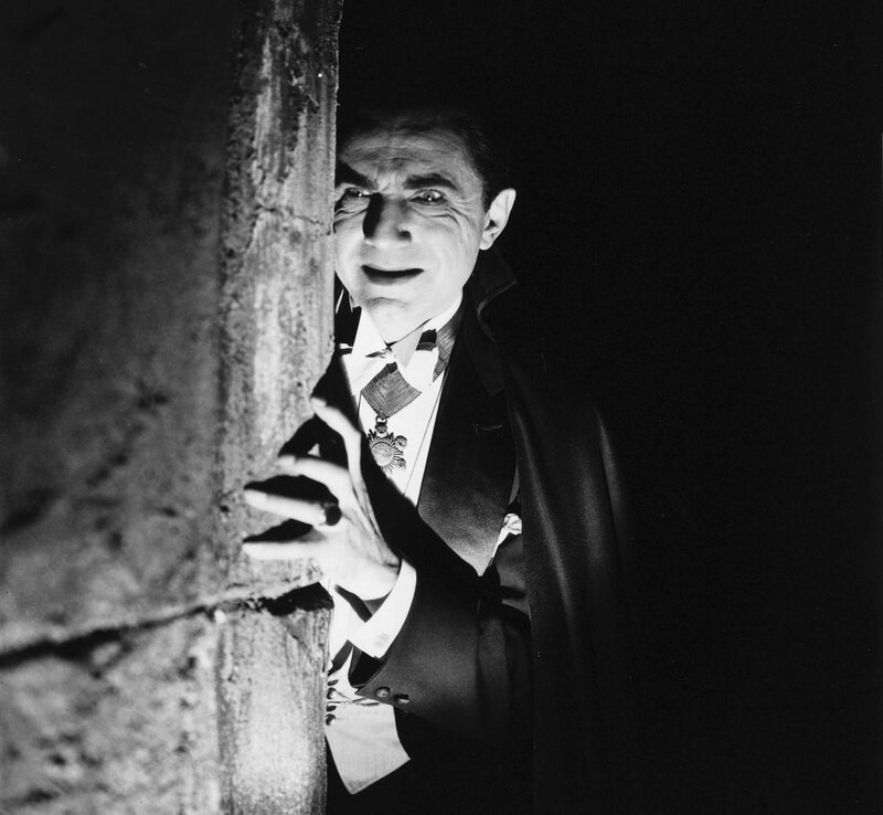 Dracula peeking from shadows