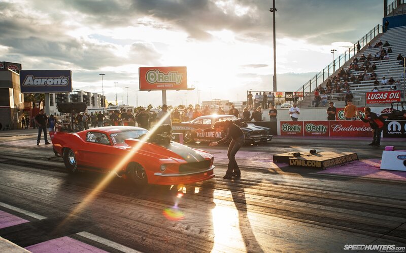Drag racing at sunset