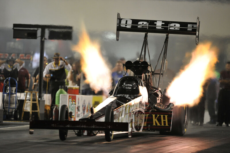 Drag Racing Car — Black, Dramatic, Night, Photograph, Flames