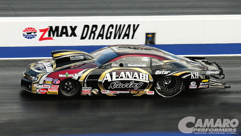 Drag Racing Car — Black, Dynamic, Photograph, Race Track, Sponsor Logos