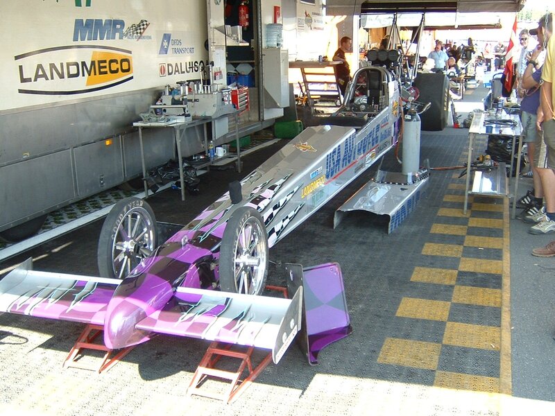 drag racing car in pit area