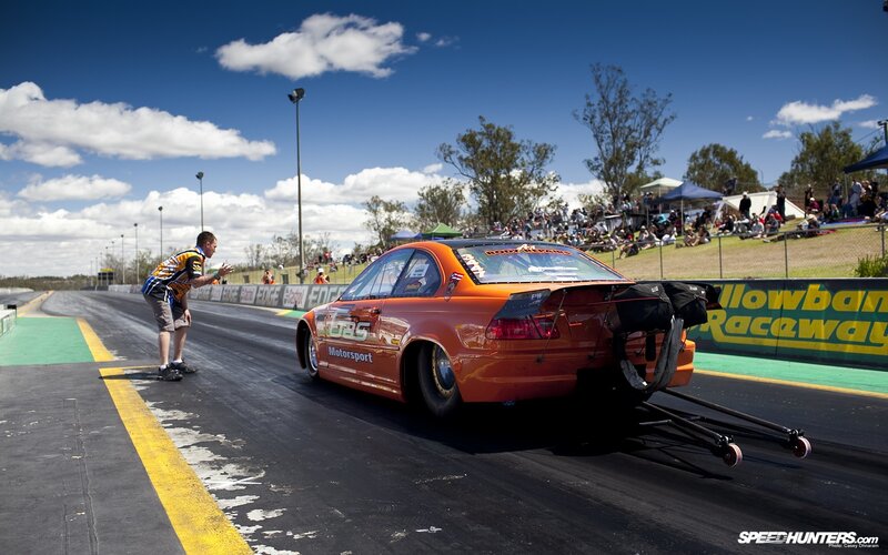 Drag racing car on track