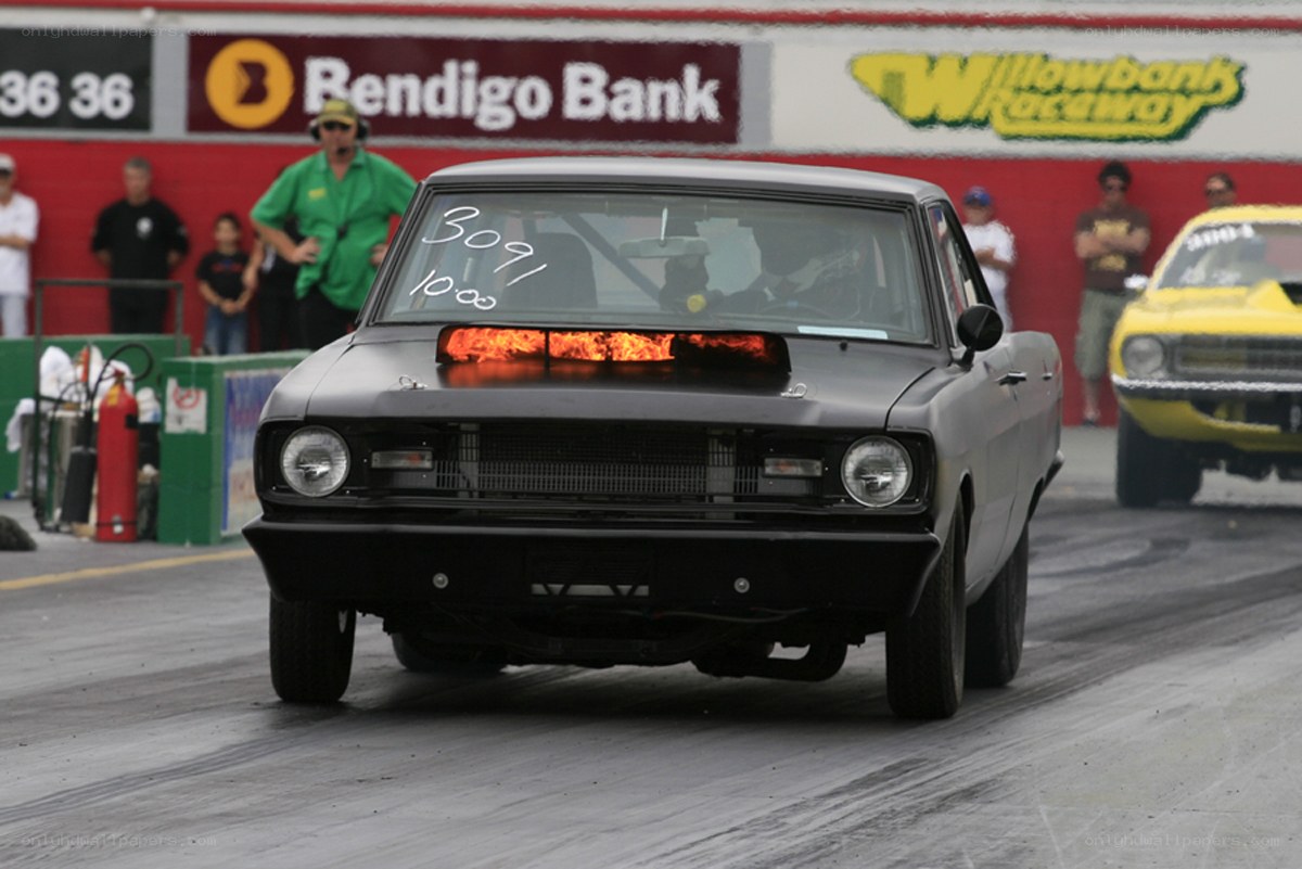 Drag racing car on track