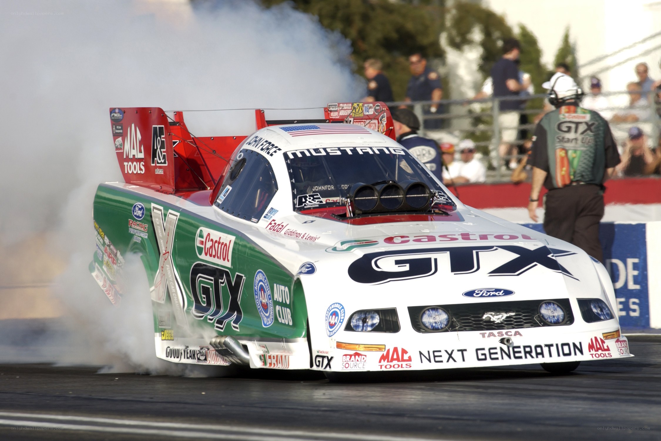 drag racing car performing burnout