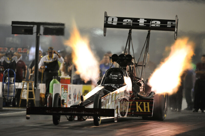 Drag racing car with flames