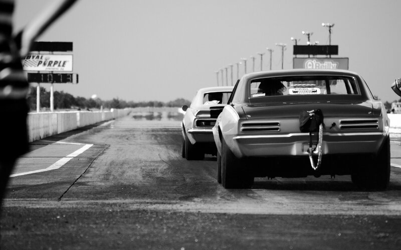 Drag racing cars at the starting line
