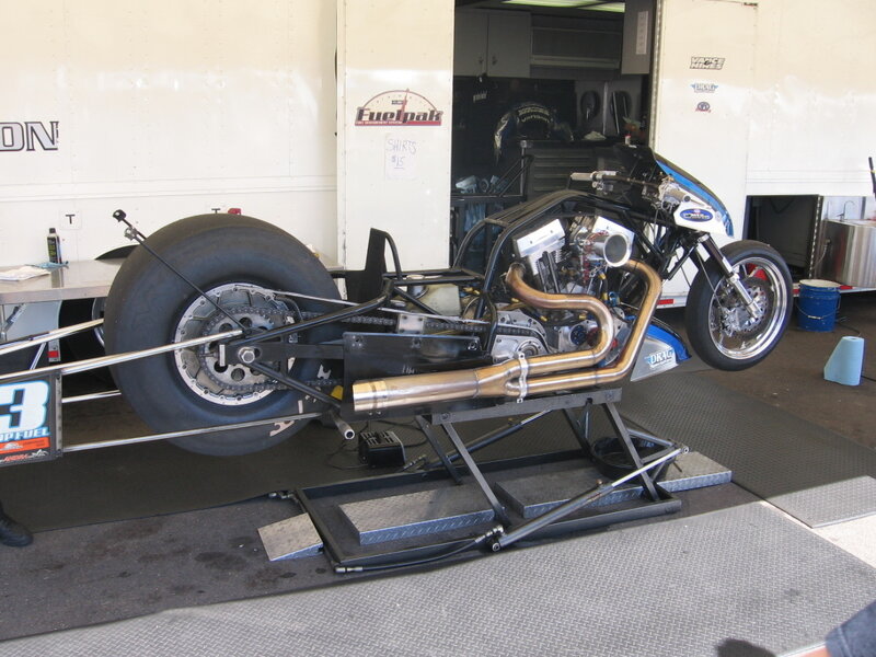 drag racing motorcycle on lift