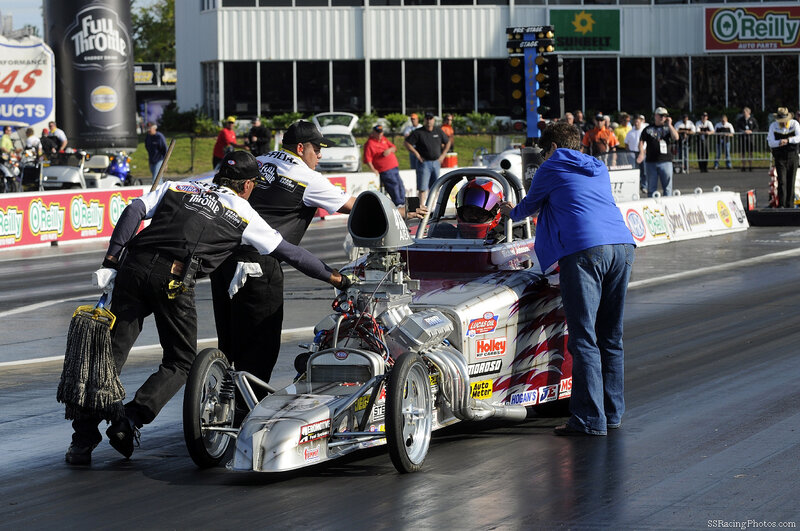 Drag racing team preparing for race