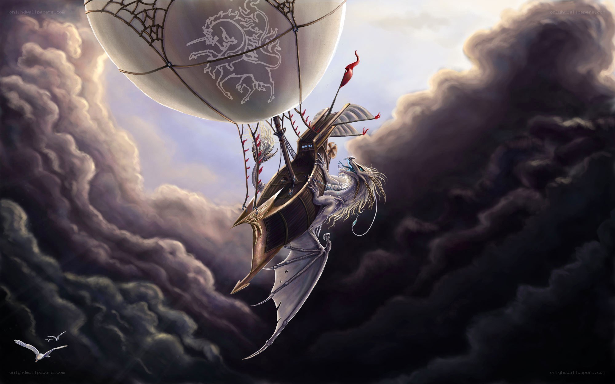 dragon airship in stormy sky