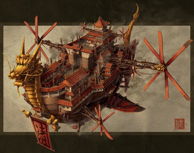 dragon airship with propellers
