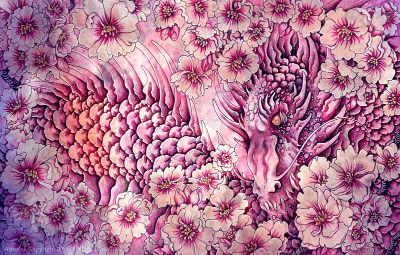 dragon amidst cherry blossoms