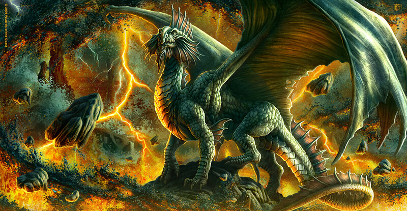 dragon amidst lightning storm