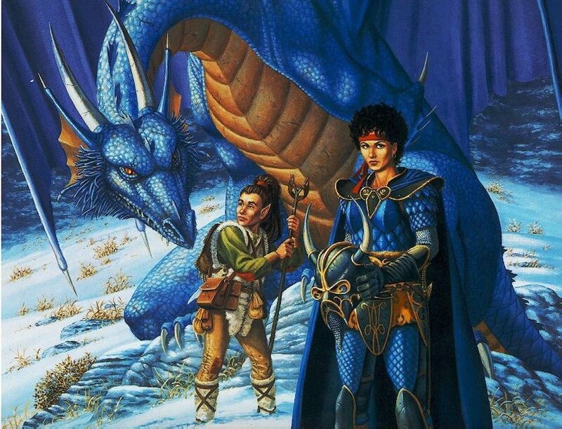 dragon and adventurers in snow