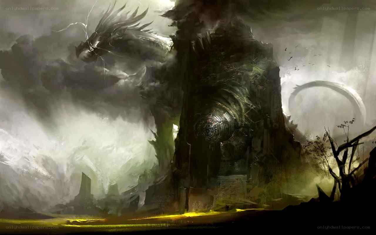 dragon and ancient ruin